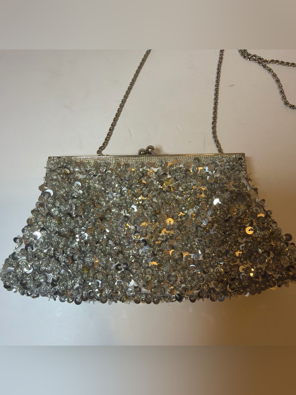 La Regale Silver Sequin Beaded Evening Clutch
